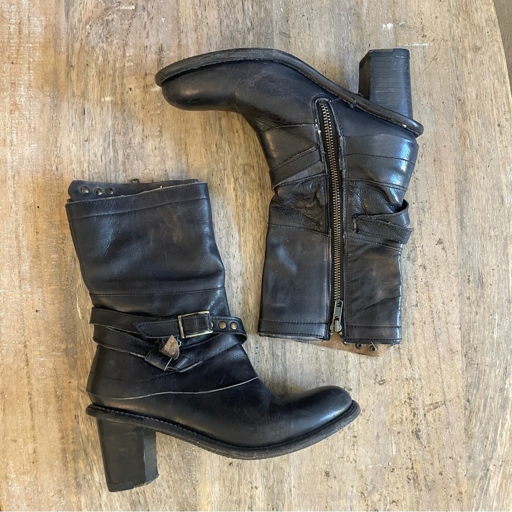 Bed Stu Black Leather Boots with 3 inch heel